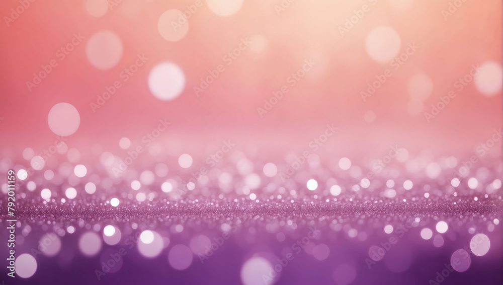 Abstract blur bokeh banner background. Amethyst purple bokeh on defocused coral pink background.