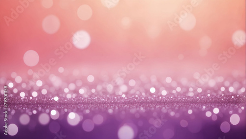 Abstract blur bokeh banner background. Amethyst purple bokeh on defocused coral pink background.