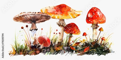 Group of Mushrooms Watercolor Painting