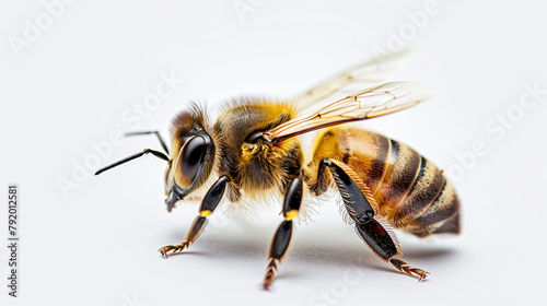 Close-up view of honey bees against isolated white background