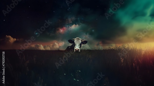 Cow About To Be Abducted By Aliens At A Mysterious Location (Generative AI)