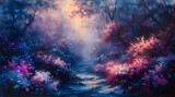 Mystical Mirage: Oil Painting Conjures Surreal Bioluminescent Garden Dreamscape