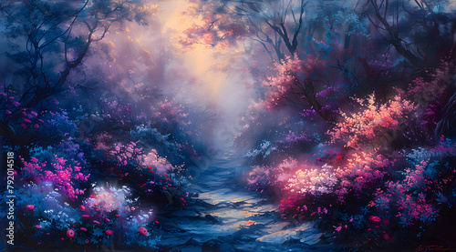 Mystical Mirage: Oil Painting Conjures Surreal Bioluminescent Garden Dreamscape