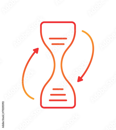 hourglass and rotating arrow signs. red-orange hourglass on white background