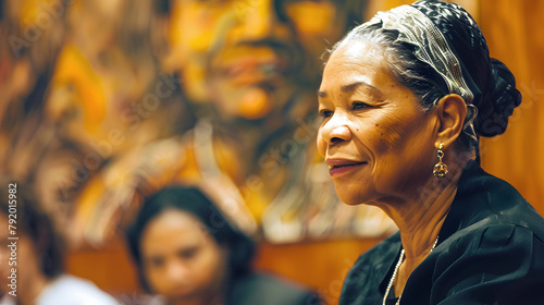 An older African American woman is in profile and smiling.