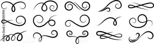 Swirl ornament icon in line set. curls, divider and filigree ornaments graphic elements for design vector for apps or web decorative Classic calligraphy swirls isolated on transparent background