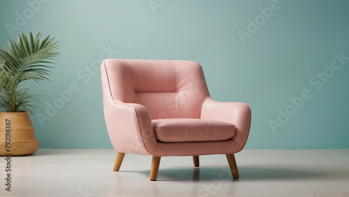 Comfortable and modern stylish armchair lounger standing over pastel color wall, Generative AI