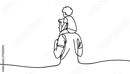 father and child shoulders on shoulders. One line drawing and continuous style