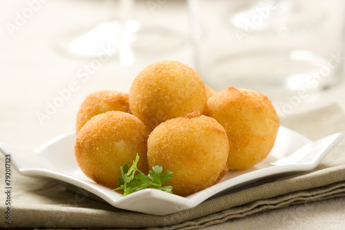 Cod fritters. Fried cod balls. Traditional Spanish and Portuguese food...