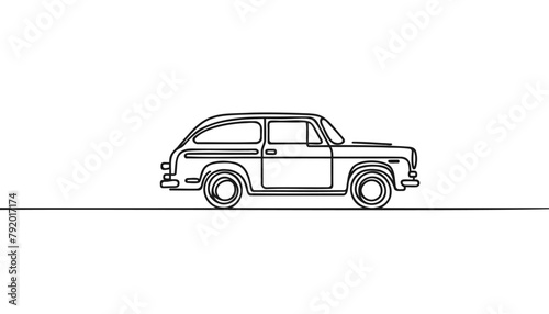 Single continuous line drawing in vintage retro car.
