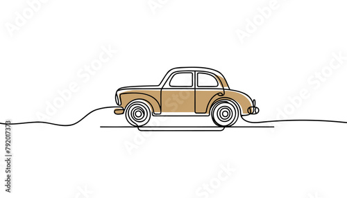 Single continuous line drawing in vintage retro car.