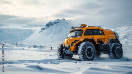 Futuristic arctic transport. SUV on big wheels for snow surface photo