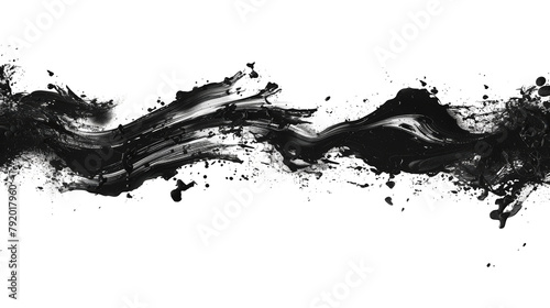Abstract design featuring chaotic black paint splashes and brush strokes starkly isolated on white background  transparent