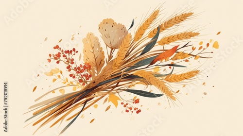 A rustic symbol of autumn a bundle of wheat stems represents a quintessential rural crop photo