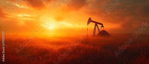 The Symbolic Representation of Fossil Fuel Pollution: Oil Pump Jack Extracting Crude Oil in a Field. Concept Environmental Conservation, Fossil Fuel Industry, Pollution Concerns
