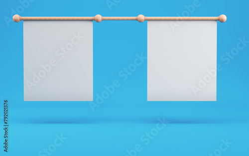 Two blank white banner on bright blue background