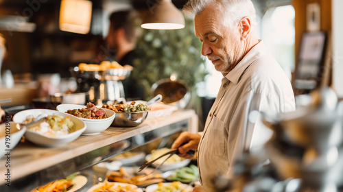 Homem se servindo no restaurante 