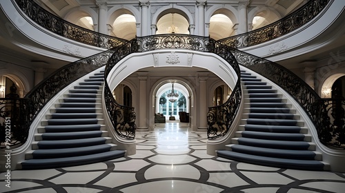 Interior of a luxury hotel with white marble stairs. 3d rendering