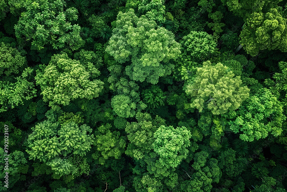 Experience a drone's eye view of a verdant forest teeming with green trees, showcasing abundant foliage capturing CO2 Experience a drone's eye view of a verdant forest teeming with green trees, showcasing abundant foliage capturing CO2