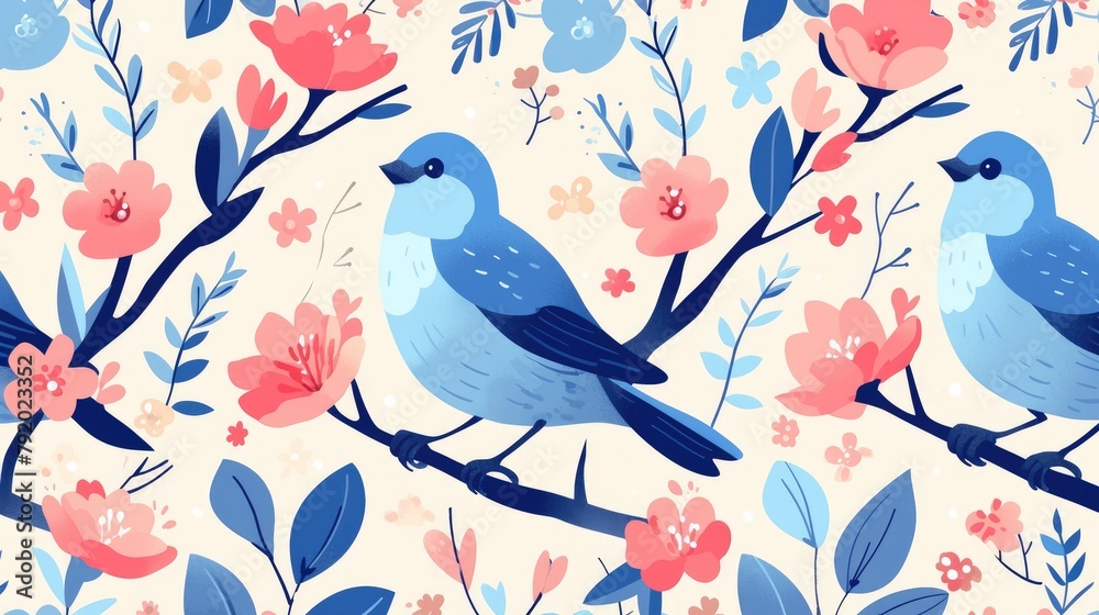 2d flat illustration of a pattern featuring a solitary bluebird