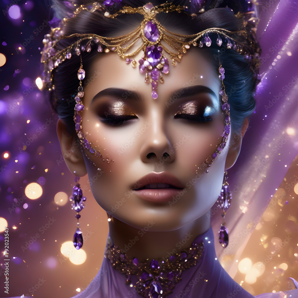 Enigmatic Elegance: A Festive Portrait in Purple and Gold Enigmatic Elegance: A Festive Portrait in Purple and Gold