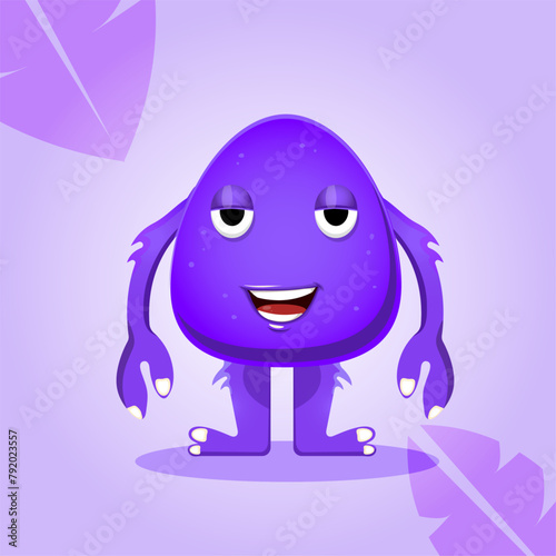 cute purple monster vector illustration, cartoon monster design.