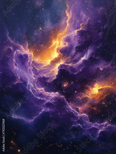 Cosmic Majesty Exploring the Abstract Purple and Gold Nebulae of the Universe
