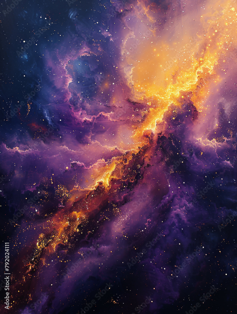 Cosmic Majesty Exploring the Abstract Purple and Gold Nebulae of the ...