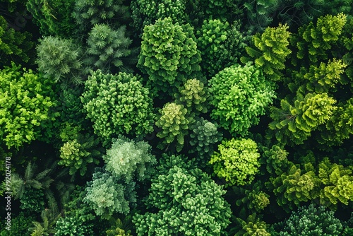 Experience a drone's eye view of a verdant forest teeming with green trees, showcasing abundant foliage capturing CO2