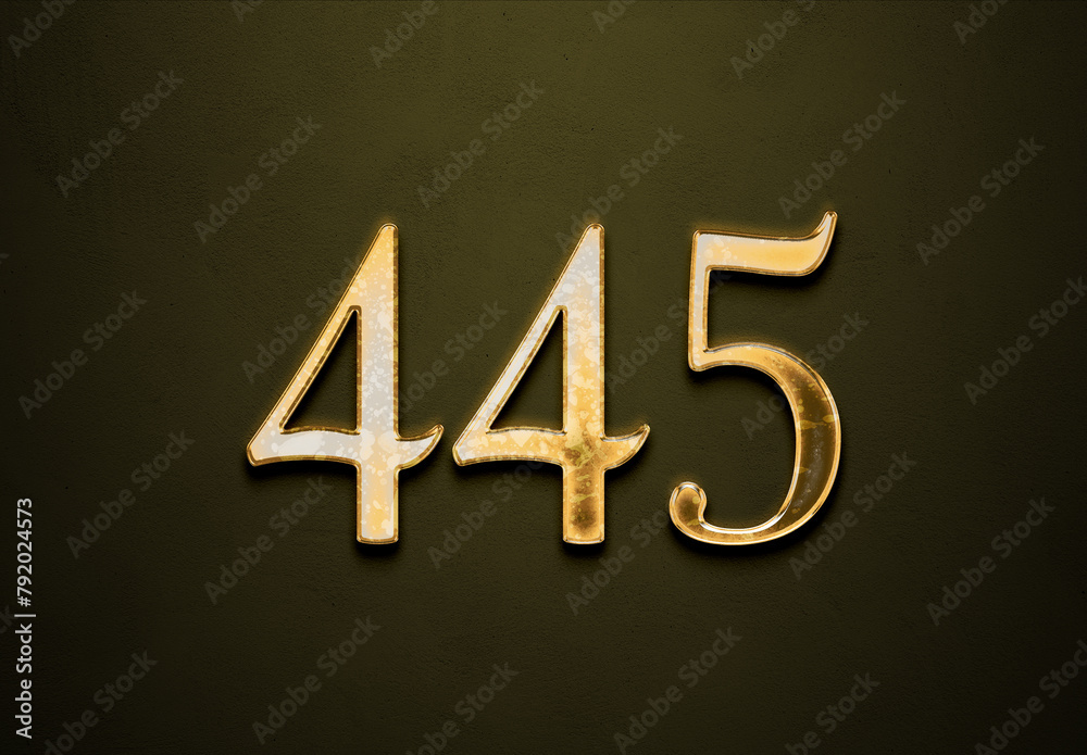 Old gold effect of 445 number with 3D glossy style Mockup. Old gold effect of 445 number with 3D glossy style Mockup.