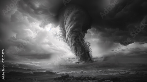 Paisaje en blanco y negro de un tornado 