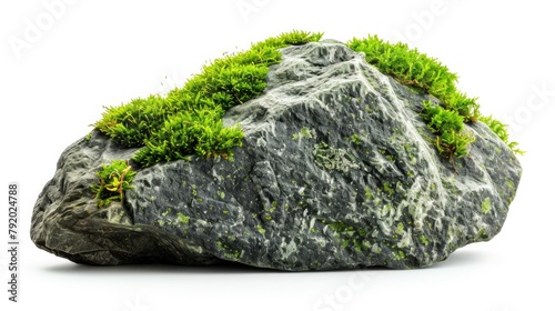  "Nature's Tapestry: Large Moss-Covered Stone on a Blank Canvas"