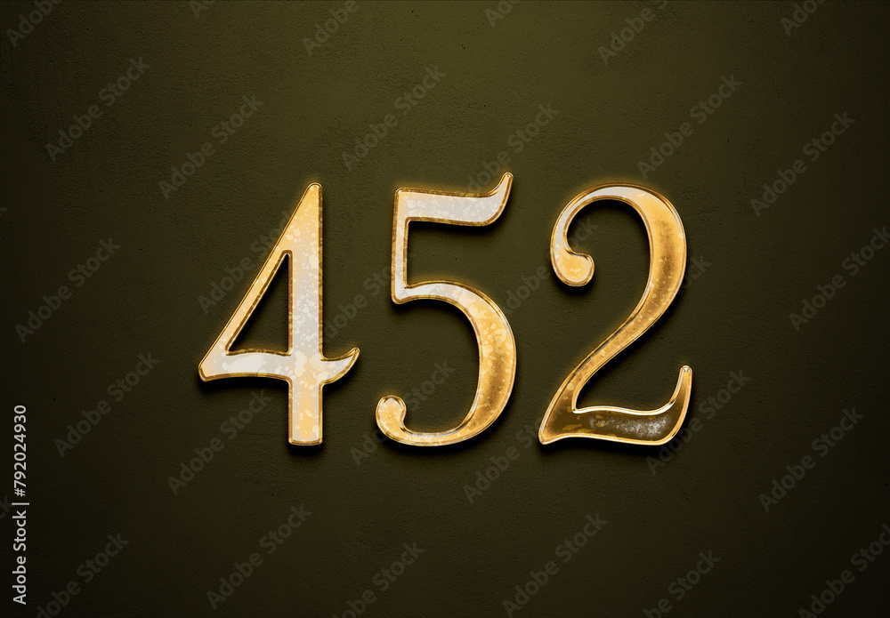 Old gold effect of 452 number with 3D glossy style Mockup.	