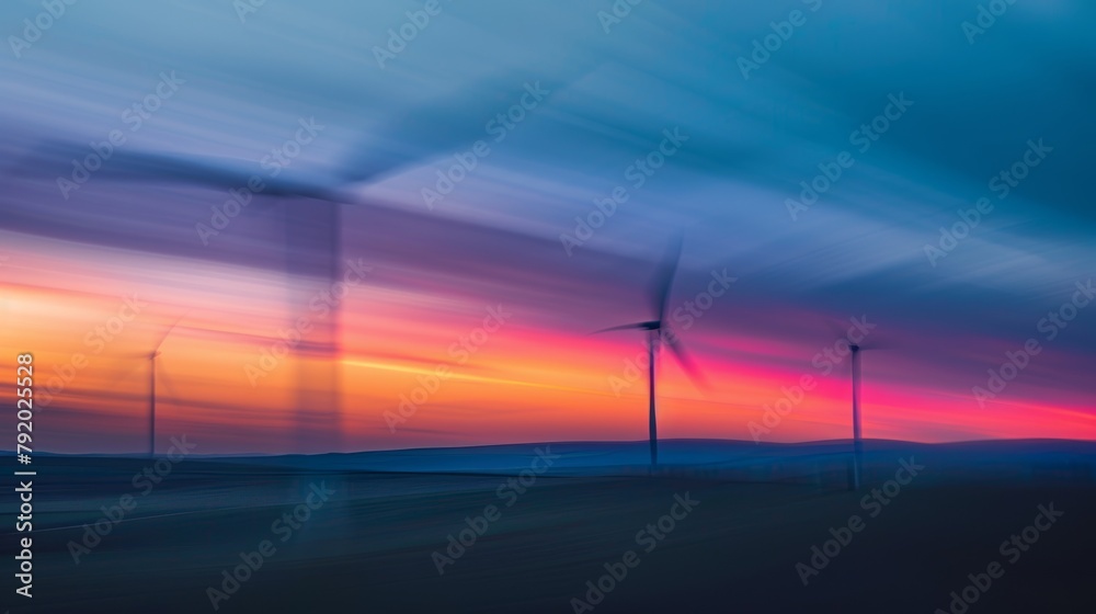 Wind Turbines Silhouetted Against Sunset Sky