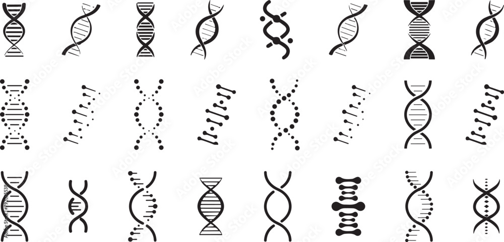 DNA molecule set. DNA Icons set. DNA Structure molecule icon. Vector molecule. Chromosome icon