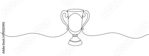 Continuous editable line drawing of the winner's trophy. Sports award, champion's trophy. Winning concept, champion trophy award. Simple vector illustration.