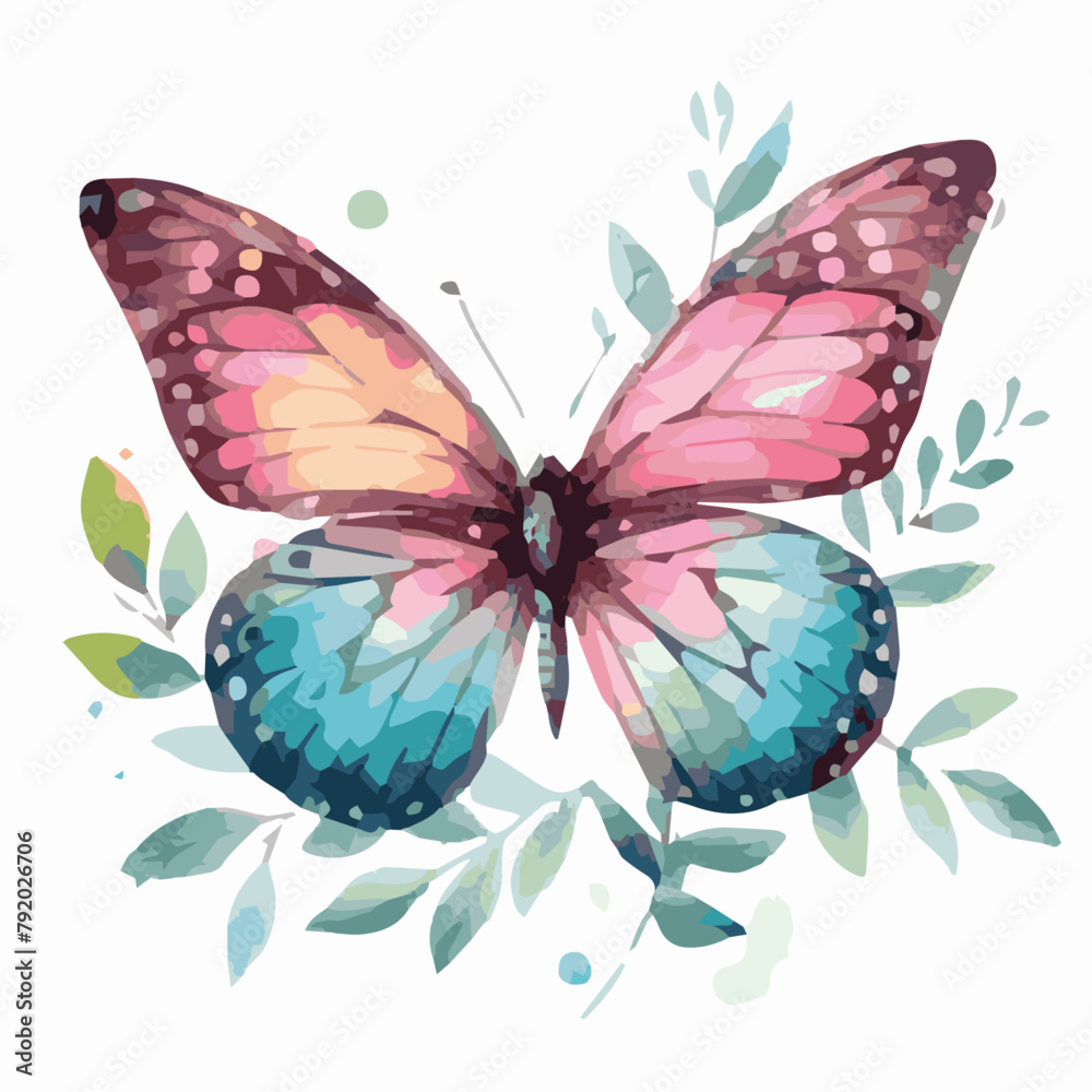 Beautiful butterfly watercolor vector illustration isolated on transparent background. - obrazy, fototapety, plakaty 