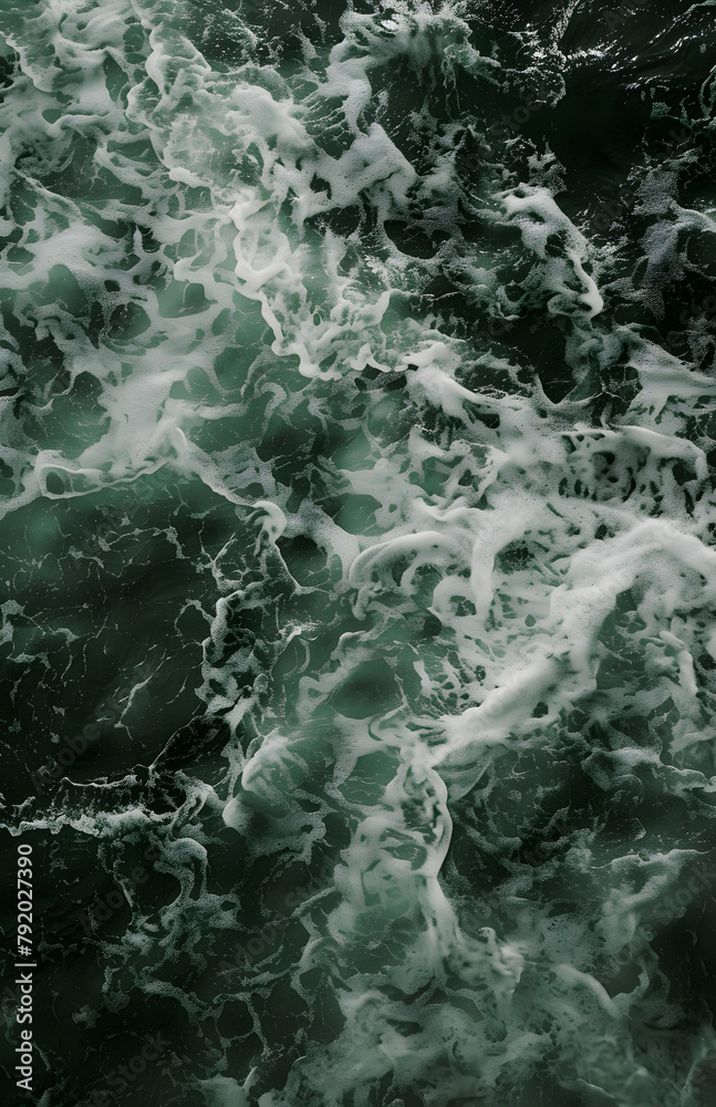 Top view of rough sea and waves on green background. Top view of rough sea and waves on green background.