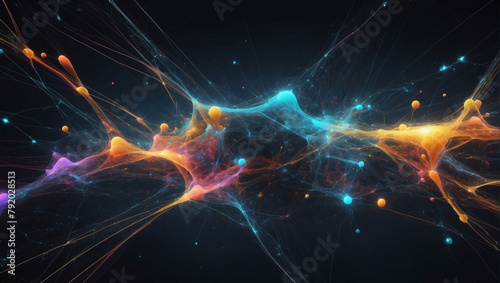 Dynamic abstract digital visualization perfect for exploring the intersections of technological innovation  neural networks  and AI systems.