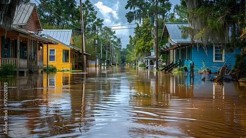 Florida State Devastated by Hurricane, Resulting in Severe Flooding and Destruction. Concept Florida, Hurricane, Severe Flooding, Destruction, Emergency Response photo