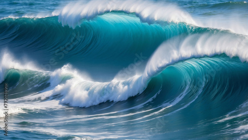 Dynamic depiction of turbulent waves in a vivid blue ocean.