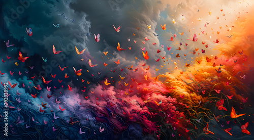 Vivid Emotions  Oil Painting Featuring Butterflies Accentuating Emotional Gradients