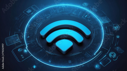 Dynamic digital connectivity concept showcasing a glowing Wi-Fi symbol on a vibrant blue backdrop.