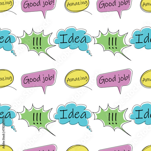 speech bubble, ball with text box, hand drawing, vector pattern