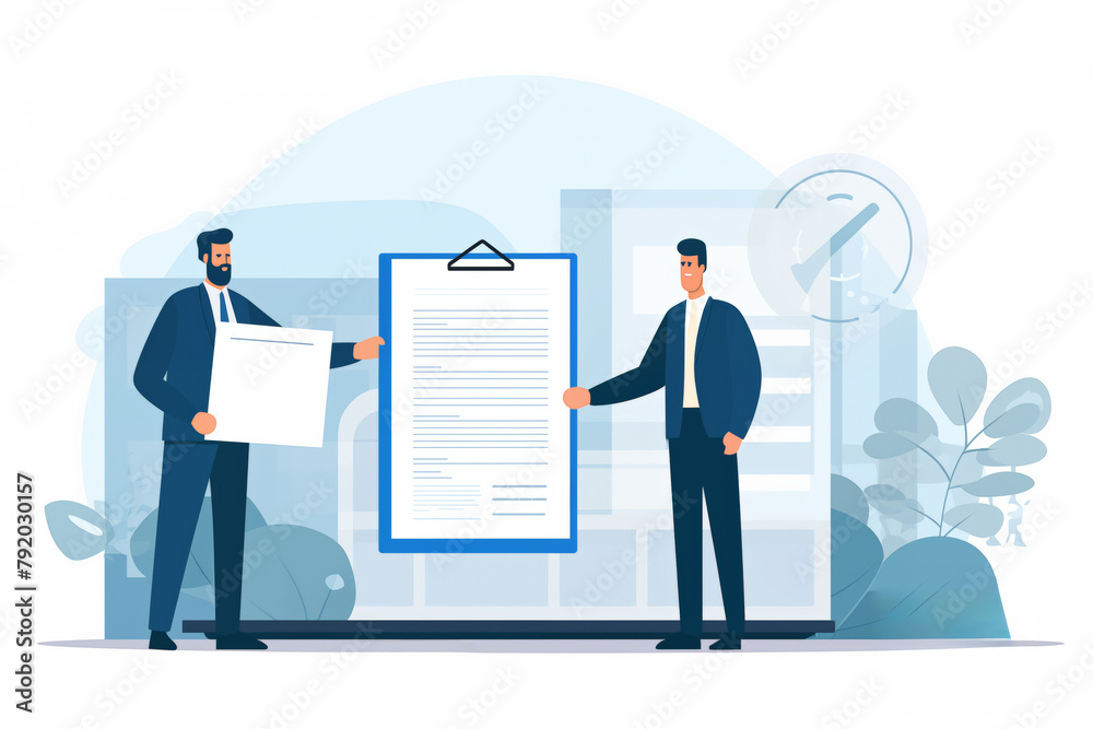 Business graphic vector modern style illustration of business people signing agreement contract agreeing terms of project or employment work together office environment city workplace awarded job Business graphic vector modern style illustration of business people signing agreement contract agreeing terms of project or employment work together office environment city workplace awarded job
