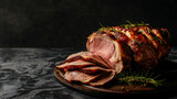 Roast pork loin with rosemary and copy space