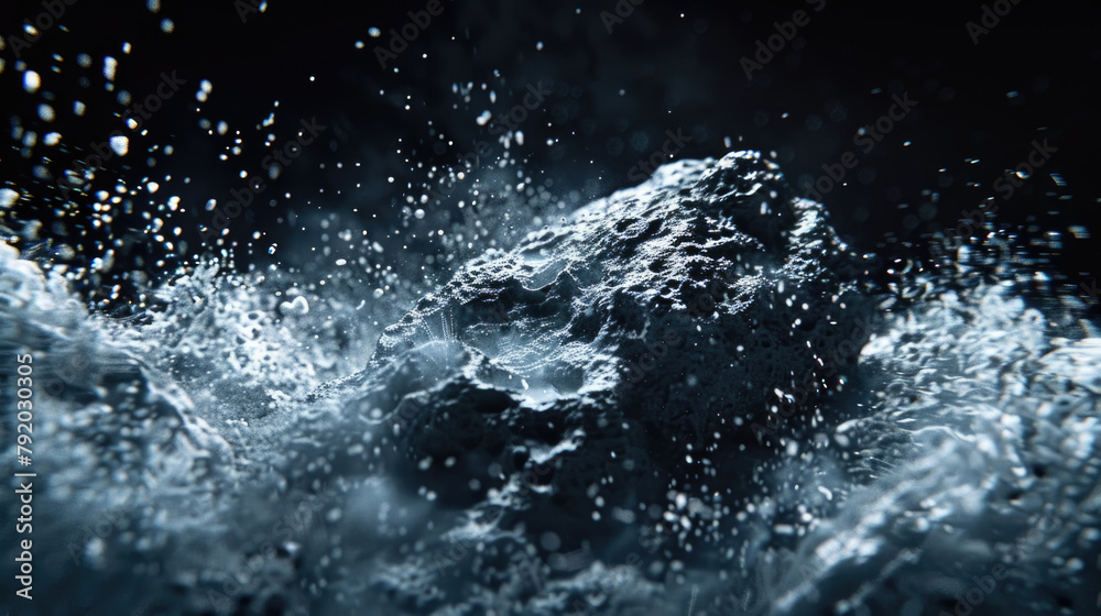Water splashing on a dark background, creating dynamic patterns and movement