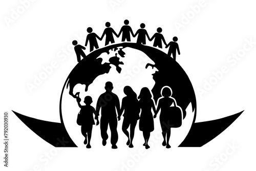 World Refugee Day Vector Illustration Silhouetted on white background