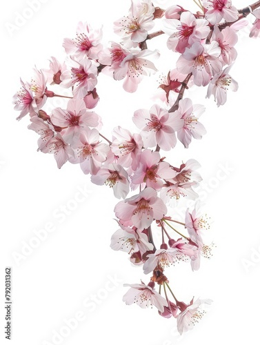 Wallpaper Mural Delicate Cherry Blossoms on Branch Isolated - A close-up of cherry blossoms on a branch, isolated on a white background, highlighting intricate details Torontodigital.ca