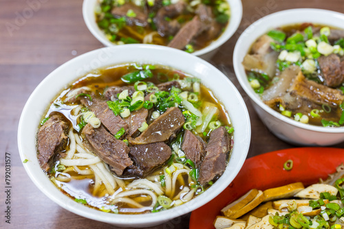 Braised beef noodle soup in restaurant © leungchopan